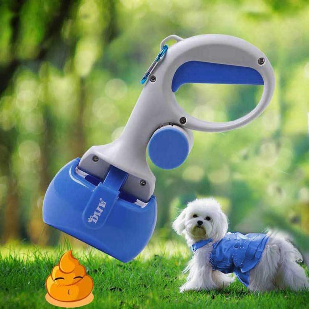 Pelle à déjections canines portable pour animal domestique avec pince - Longue mâchoire - Bleu