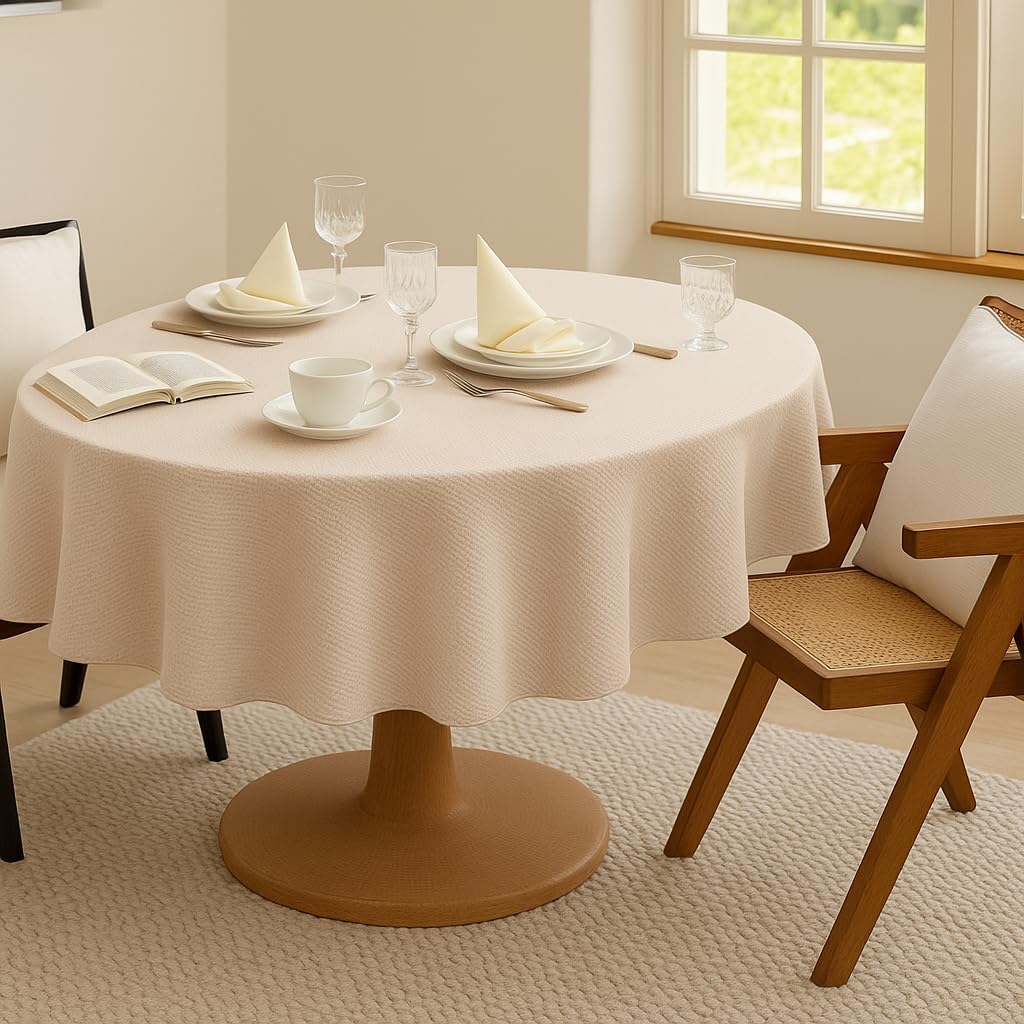 Fennco Styles Waffle Weave Solid Color Tablecloth 56" Round - Natural Refined Woven Table Cover for Home Décor, Dining Table, Banquets, Holidays and Special Occasions