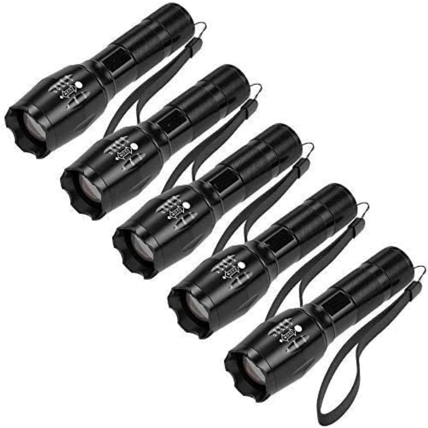 MODOAO Tactical Torch Flashlight 5 Pack Outdoor Zoomable 1500 Lumens Handheld Tactical Flashlight with 5 Modes