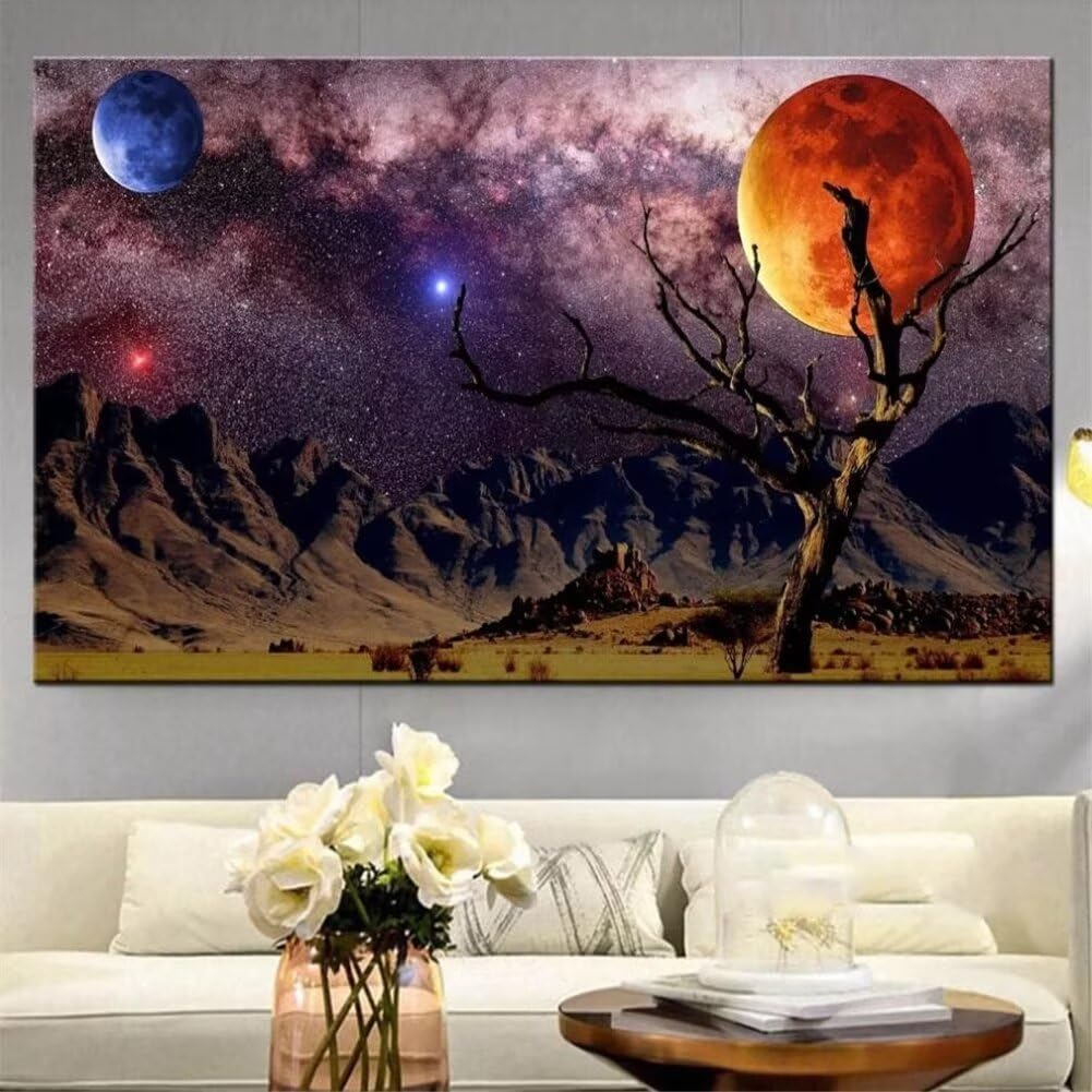 5d ダイヤモンドアート キット 大きいサイズ ダイヤモンド塗装 月の夜空 クロスステッチ 刺繡キット 90x180cm 円形ビーズ