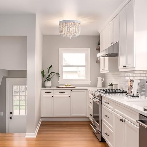 Miniatura 3 de CHOOHUE Lámpara de techo bohemia con 4 luces de madera con cuentas de madera, lámpara de techo para dormitorio, comedor, vestíbulo, cocina, pasillo,