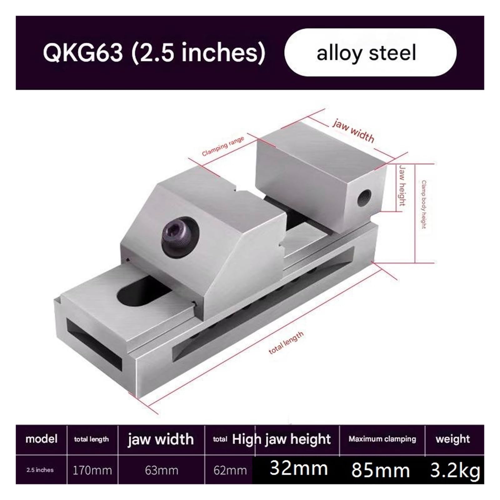 Imadło mocujące do ciężkich tokarek serii QKG — wszechstronne imadło maszynowe do precyzyjnego mocowania(2.5in 0.003mm)
