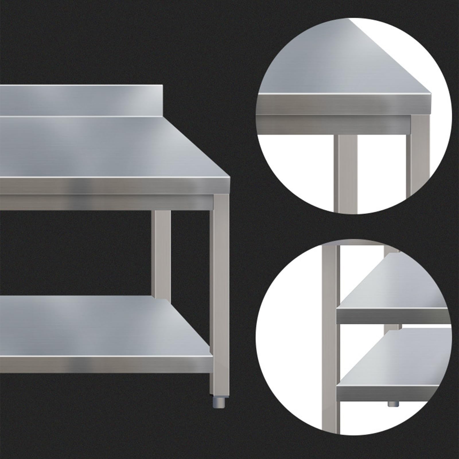 Mesa De Trabajo De Acero Inoxidable HENGMEI 100x60x85cm – Con Protector Contra Salpicaduras Y Estante Inferior, Resistente 160kg Para Cocina Comercial O Garaje