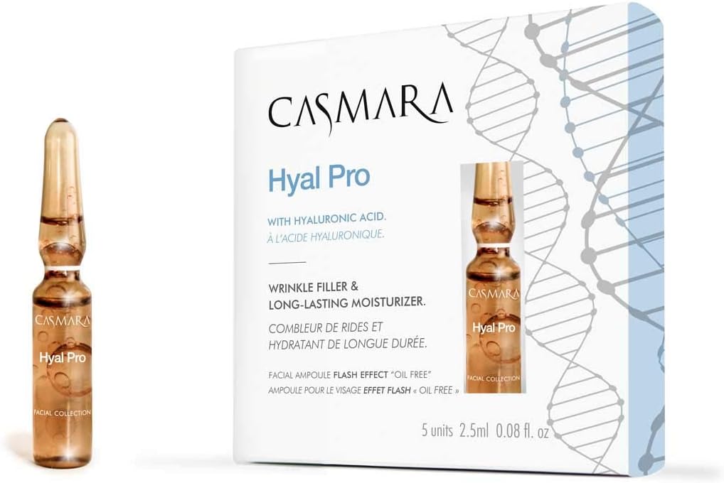 Face Serum Casmara Flash Effect Hyal Pro Ampoules Moisturising and Anti-Ageing Effect, Oil Free Formula, Smooth, Glowing and Younger Skin - Box of 5 (2.5ml x 5pc) - Unisex