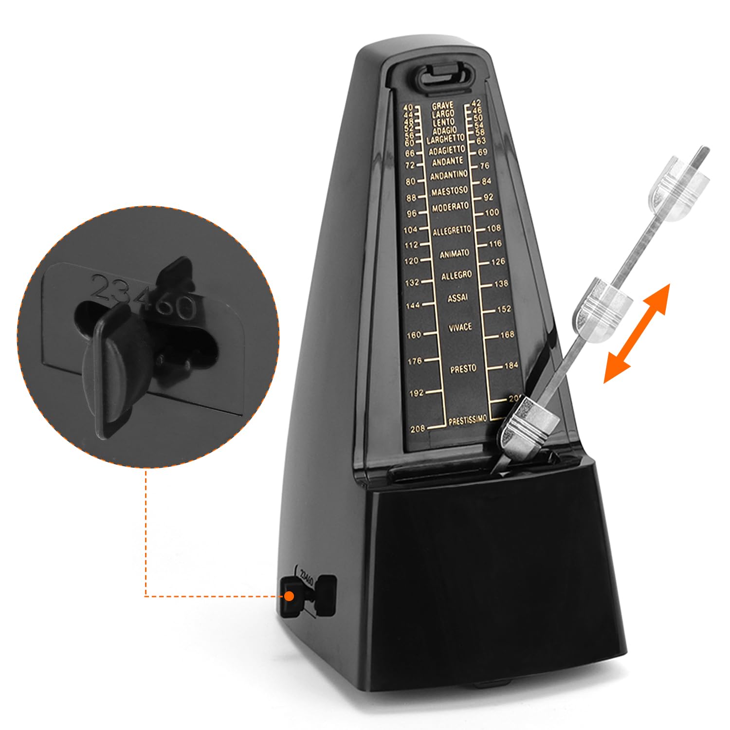 QWORK® Metronomo meccanico con campana, volume, regolazione della velocità, per pianoforte, chitarra elettrica, basso, violino, batteria