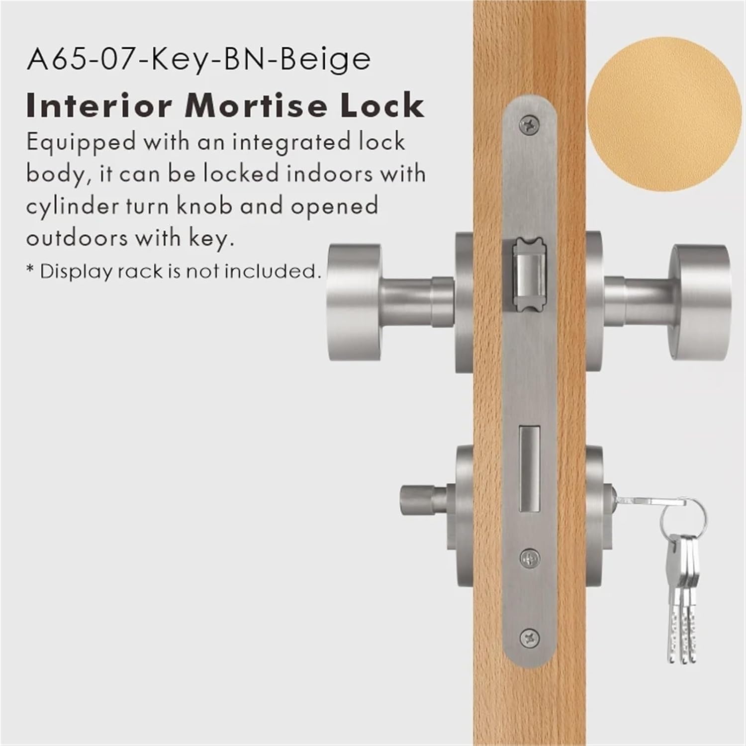 Real Leather Brass Lock Door Room Lever Handle Set Mortise Passage 1Pcs(A65-07-Key-BN-Beige)