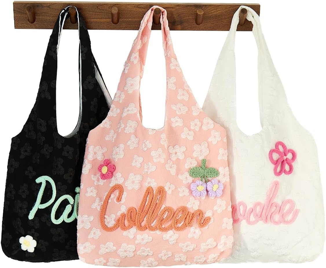 - Free Personalized Embroidered Handbag with Name,Custom Initial Tote Bag for Women,Customized Reusable Shopping Monogrammed Bags,Wedding Handbag, Thank You Gifts for Mother, Bridesmaids, Teachers