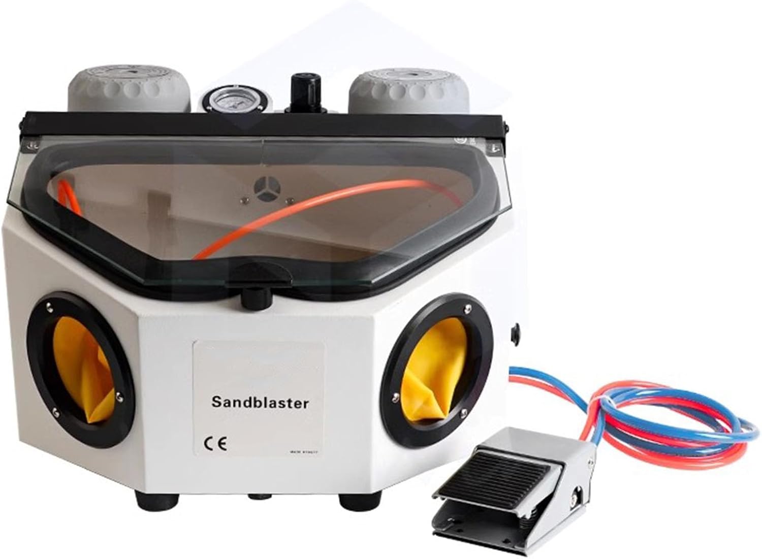 Bench Top Sand Blaster Cabinet Kit,Air Sand Blaster w/Spray Gun,Built-in Glove,LED Lamp,Foot Switch,for Removes Rust,Grime