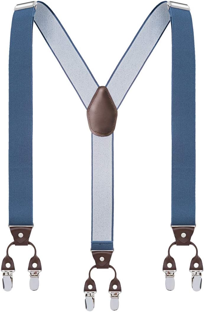 Grade CodeY Back Mens Suspenders, with 6 Strong Clips Wide Adjustable Elastic Braces for Casual&Fomal