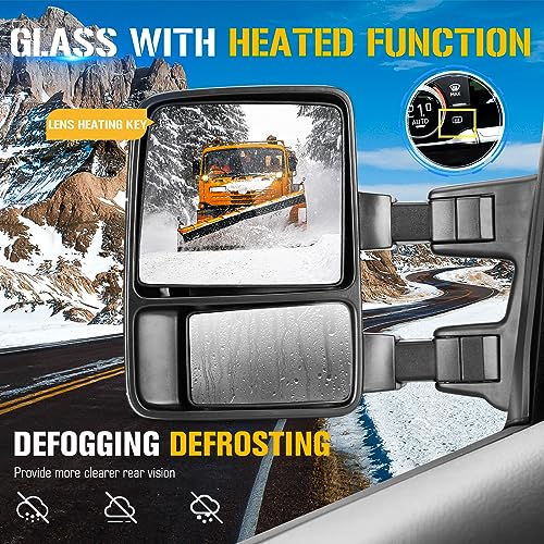 Towing Mirrors Compatible with Ford for F-250 F350 F-450 F550 Super Duty 2008 2009 2010 2011 2012 2013 2014 2015 2016 with Black Power Heated Smoke Turn Signal by TadaMark - Image 4