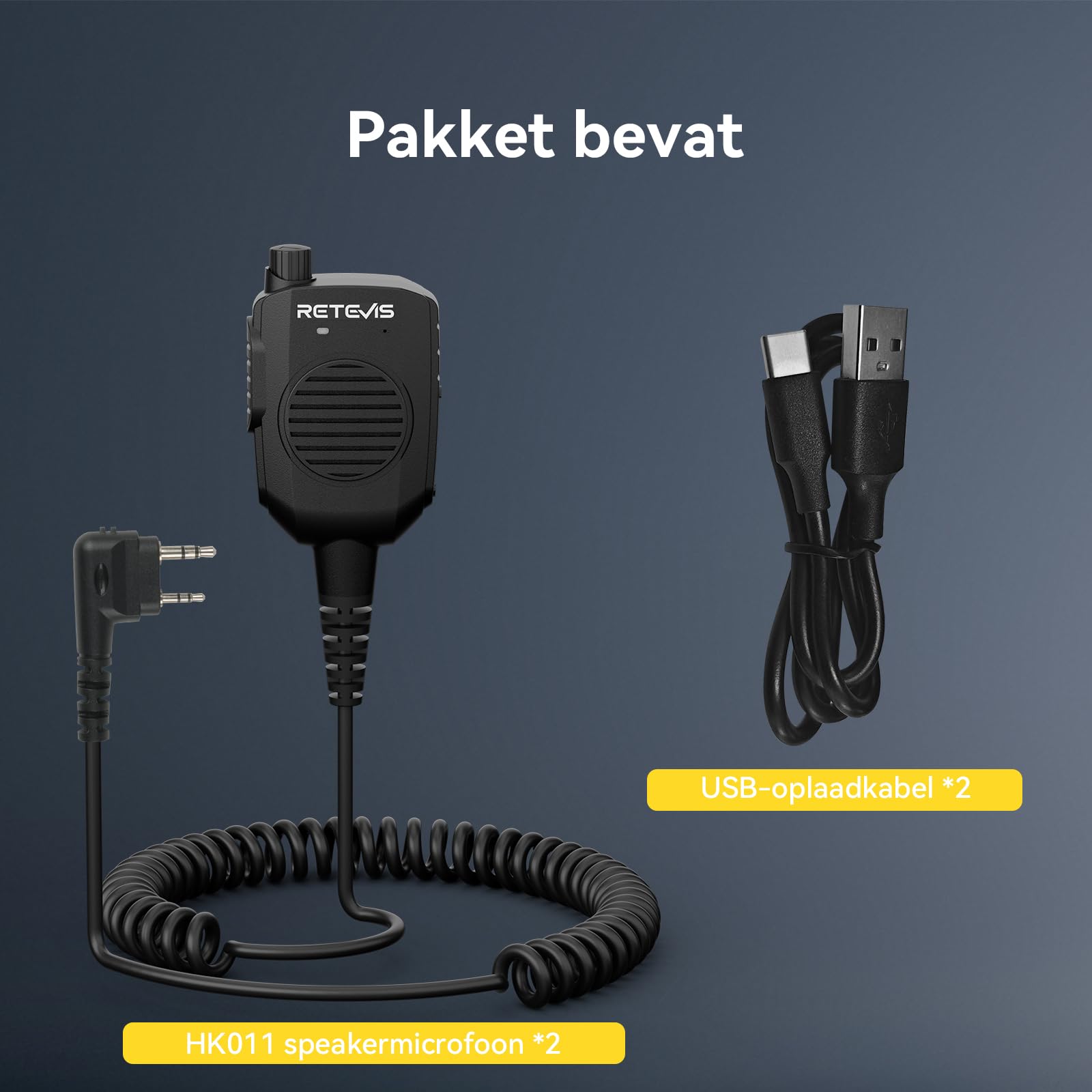 Retevis HK011 Lautsprecher mit Mikrofon, KI-Rauschunterdrückung, 3,5-mm-Klinke, IP54, kompatibel mit Baofeng UV-5R, BF-88E, RT24, RT27, RT668, H777 eSynic, Jucjet (2 Stück)