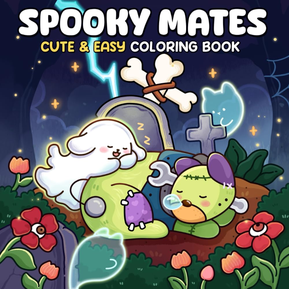 Spooky Mates: A Coloring Book for Adults and Teens Featuring Creepy Characters and Pets in Whimsical Scenes for Relaxation