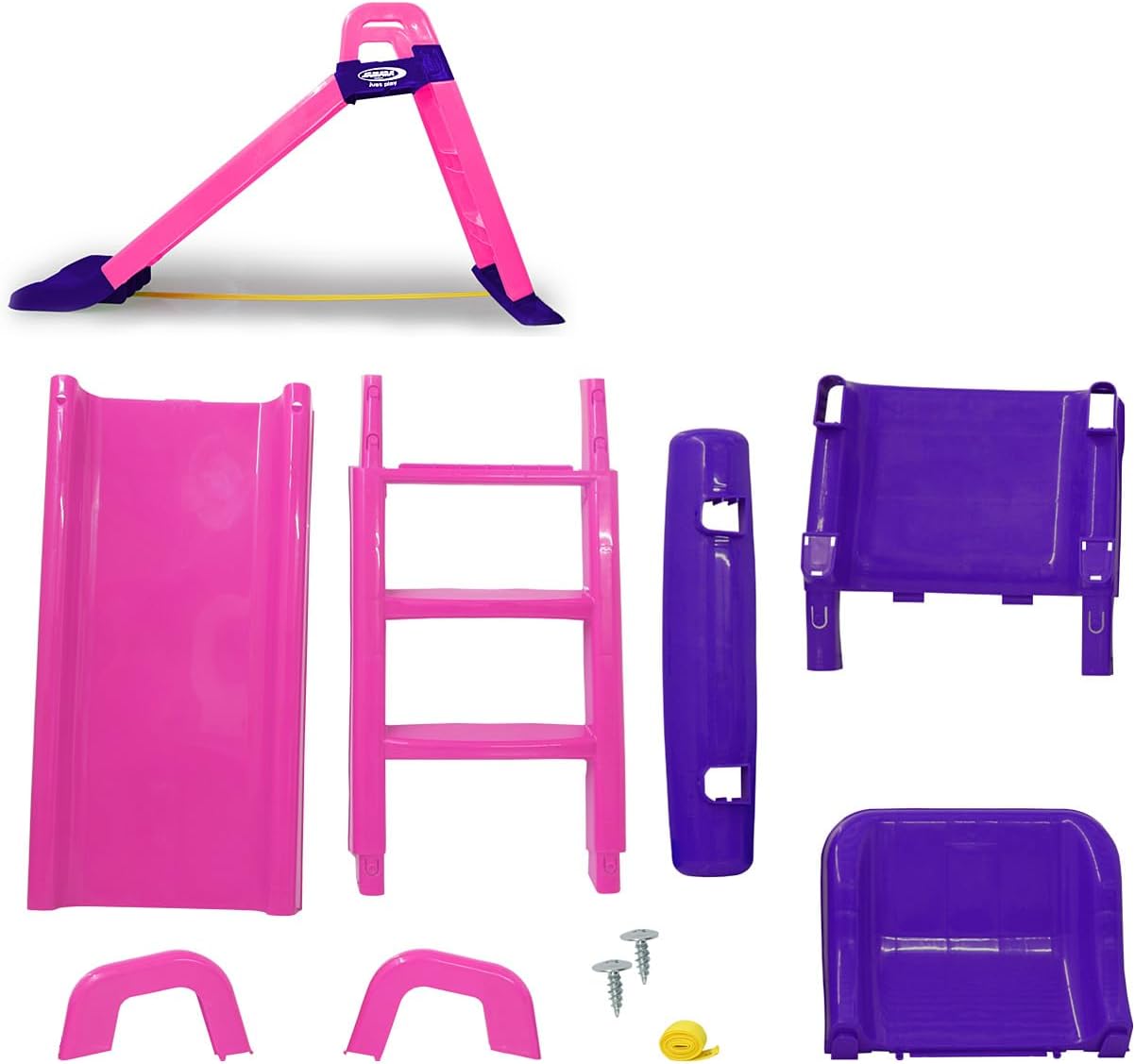 JAMARA 460503 Funny Slide Pink-Made of Robust Plastic, Slip spout for Gentle landings, Wide Steps and Safety Handles, stabilising Rope