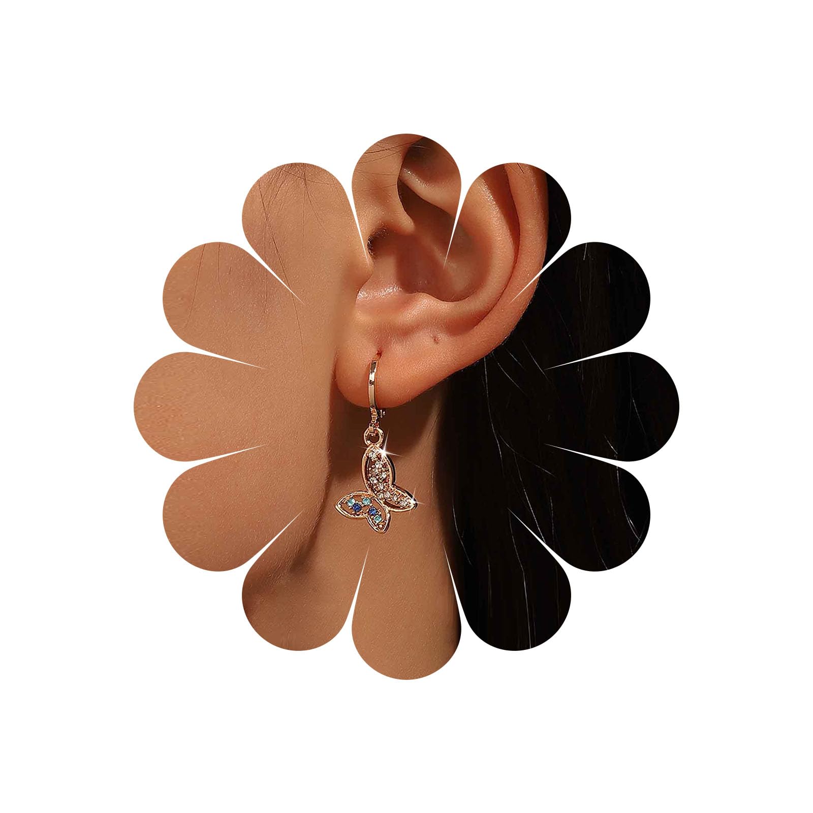 VacaonioBoho Crystal Butterfly Drop Earrings Gold Butterfly Hoop Earrings Vintage Butterfly Dangle Earrings Rhinestone Colorful Butterfly Earrings Jewelry for Women and Girls