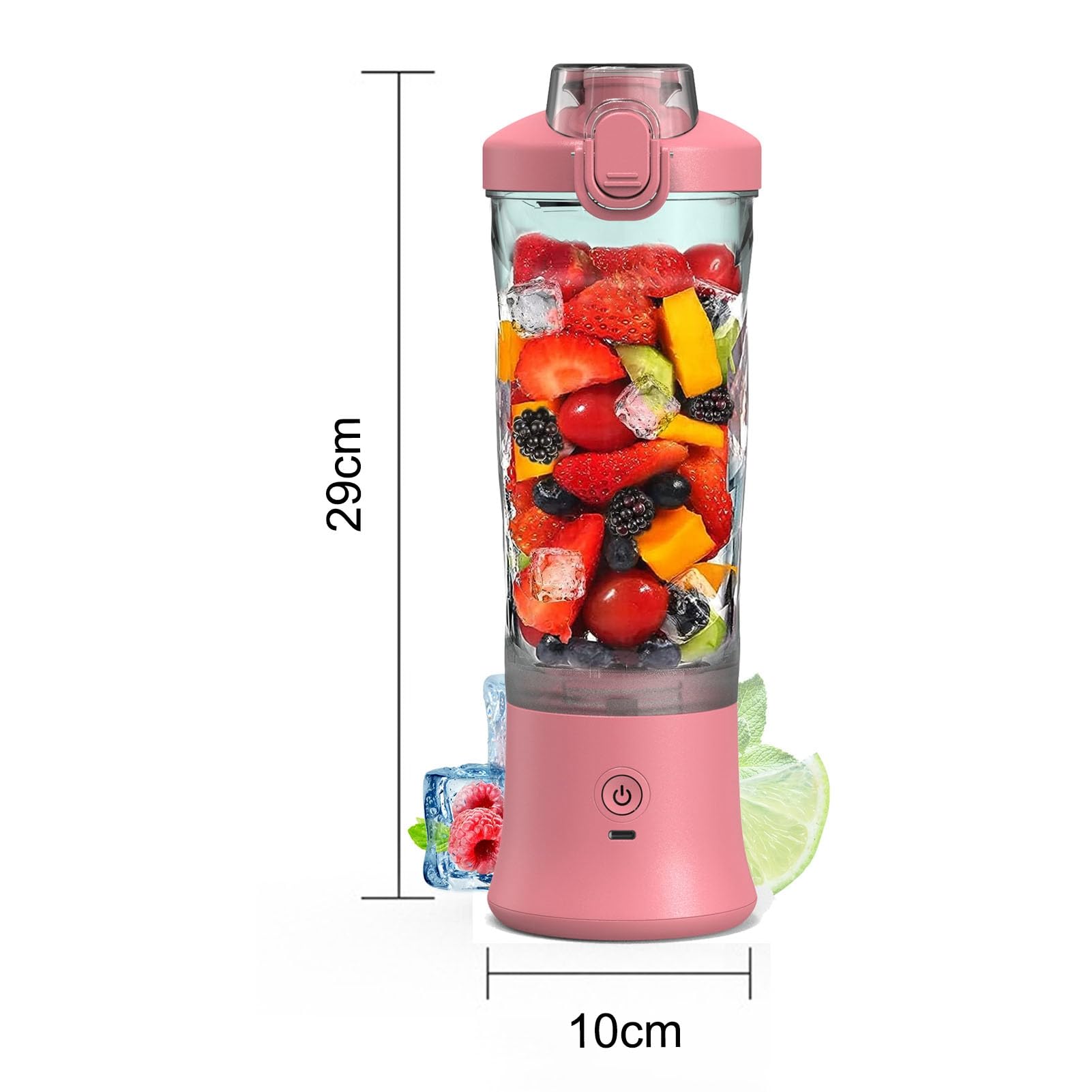 Batidora Portátil, Batidora para Batidos, Botella de Batidora Eléctrica Portátil de 600 Ml con 6 Cuchillas para Batidos y Batidos (PINK)