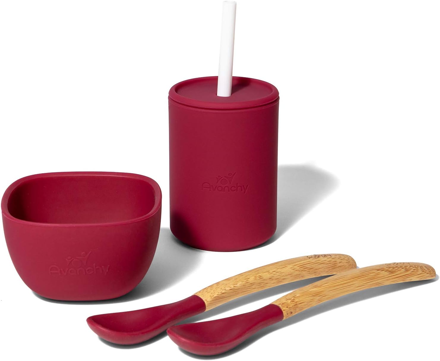 Avanchy Silicone La Petite Essential Collections Gift Set Magenta - Includes Mini Silicone Bowl, Silicone Cup, and Bamboo Baby and Infant Spoons - Baby Food Set - Baby Shower Gifts : Baby
