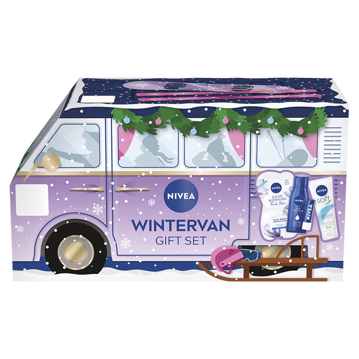 NIVEA Wintervan Geschenkset (4 Produkte) - Geschenkset Damen - Enthält Feuchtigkeitscreme, Lippenbalsam, Bodylotion und Gesichtsmaske