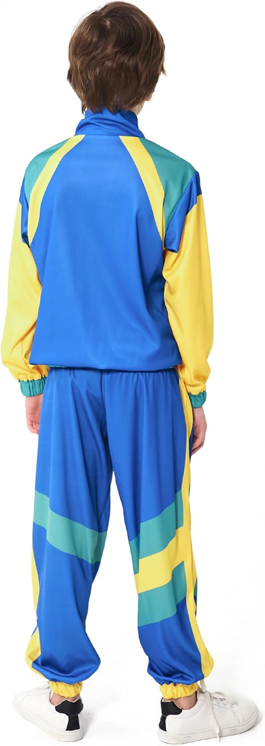 Kids 80s Tracksuit Hip Hop Costume Retro Sportswear Sets 80s Colorblock Jacket Outfits for Boys Girls