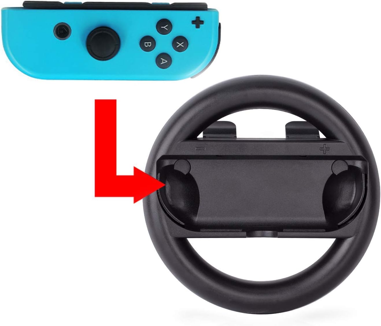 ABMSNO Racing Games Steering Wheel Grip-Suitable for Nintendo Switch Mario Kart, Joy-Con Steering Wheel, Black & Black (Kids Edition)