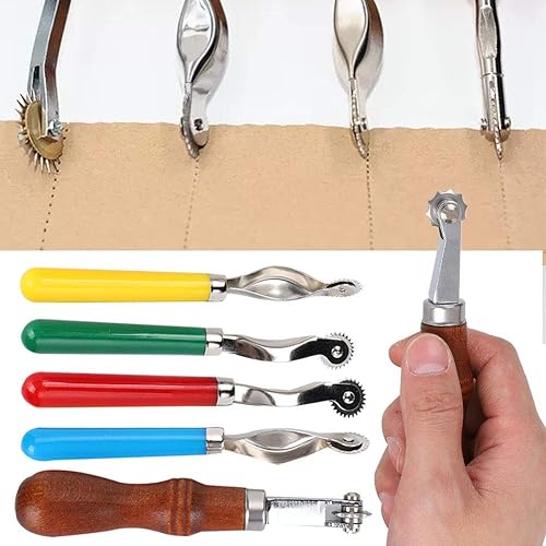 Miniatura 2 de Juego de 5 piezas de herramientas de costura de rueda de trazado espaciador de artesanía en cuero para bordes de cuero