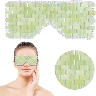 AMIJOUX Jade Eye Mask, Green Jade Stone Eye Mask for Puffy Eyes, Facial Cooling Mask Natural Reusable Alleviate Jade Eye Mask for Puffiness Face Massage Relax Eyes Relieve Migraine Meditation Beauty