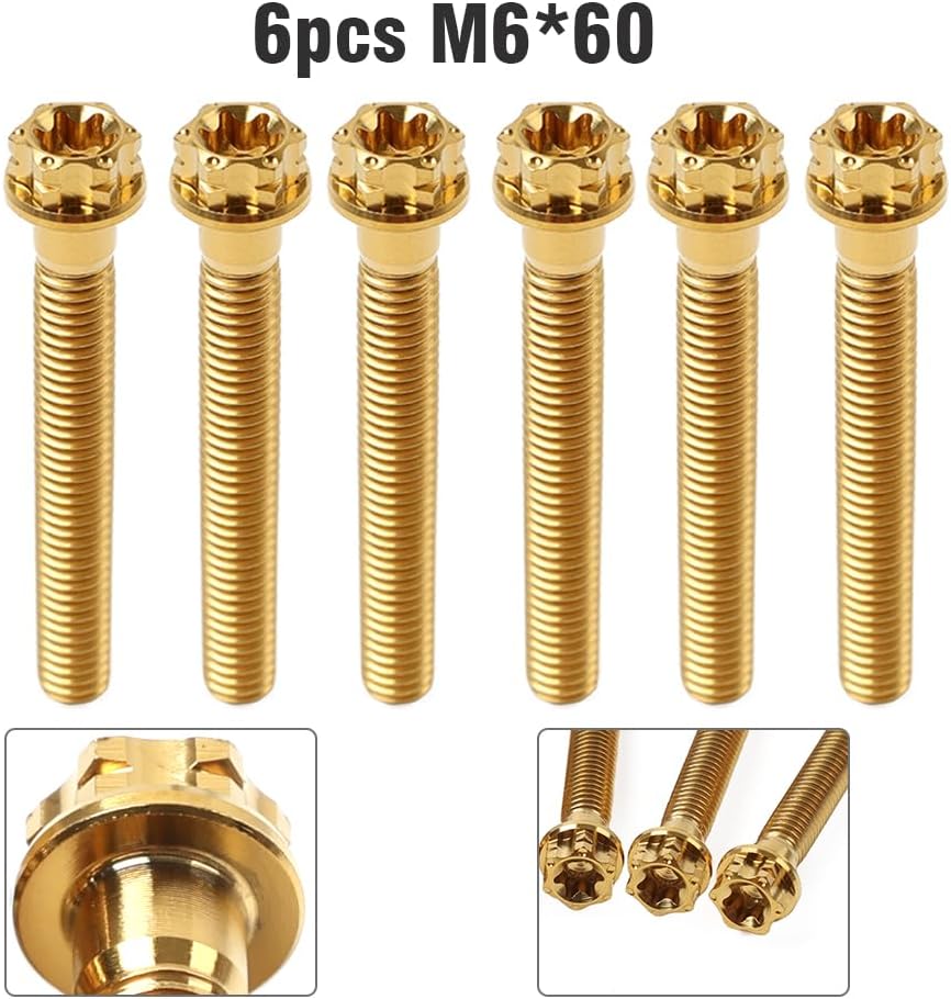 Cngoat41 6pcs M6*60mm Titanium Alloy Screws Race Spec Torx Head Flange Bolts Gold For BMW For Harley For HONDA For Ducati