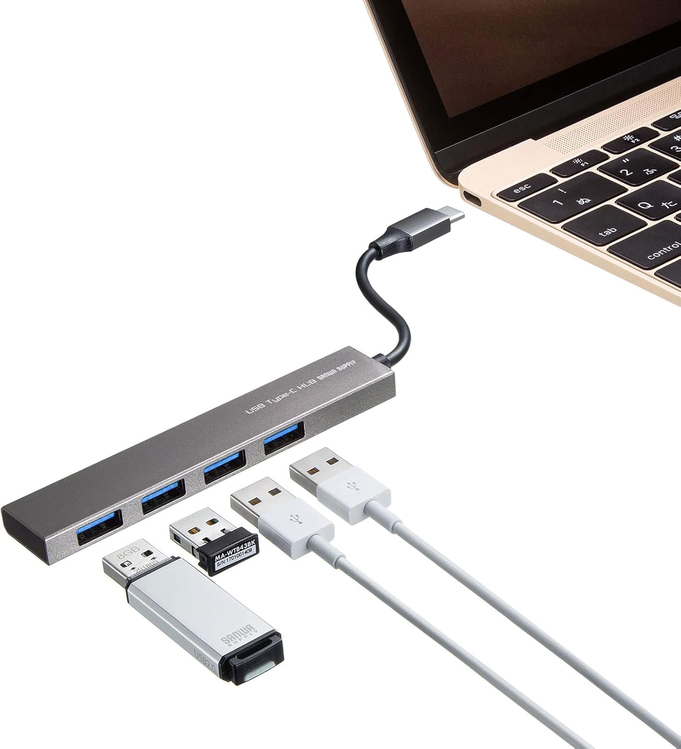 Sanwa Supply USB-3TCH25SN USB Type-C 4-Port Slim Hub, Silver