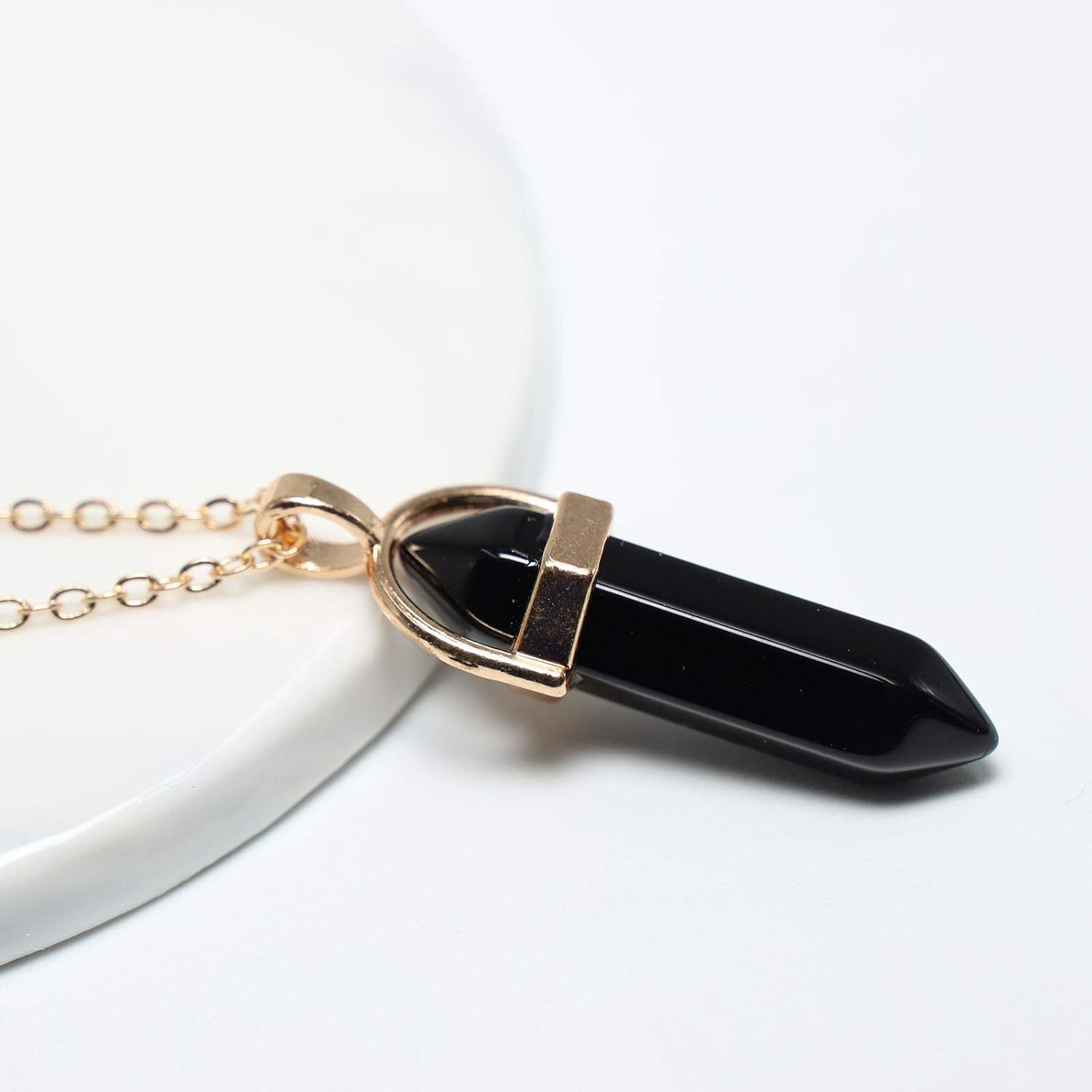 Yienate Fashion Healing Gemstone Crystal Necklace Reiki Chakra Multilayer Gold Moon Choker Hexagonal Column Black Quartz Crystal Pendant Necklace Chain Jewelry for Women and Girls - Image 4