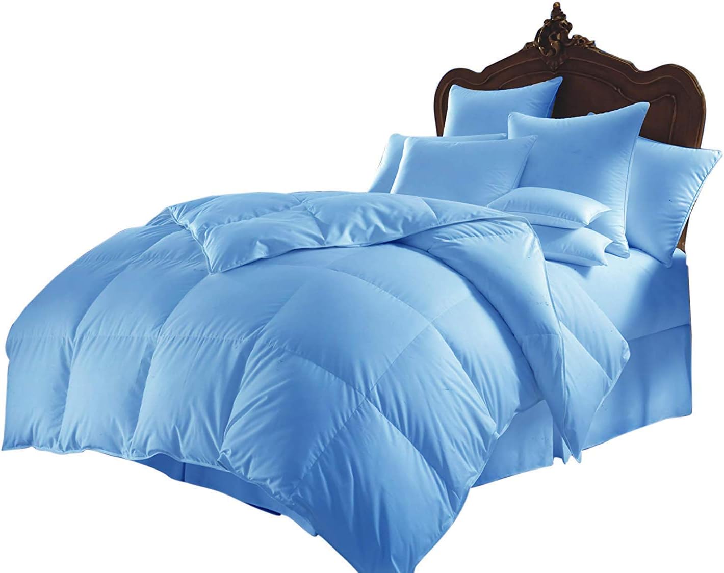 Oversized King Comforter Set Cotton 1000 Series Light Blue 600 GSM Duvet Comforter Set (Comforter + 2 Pillowcases) Comforter for Oversized King Size Bed