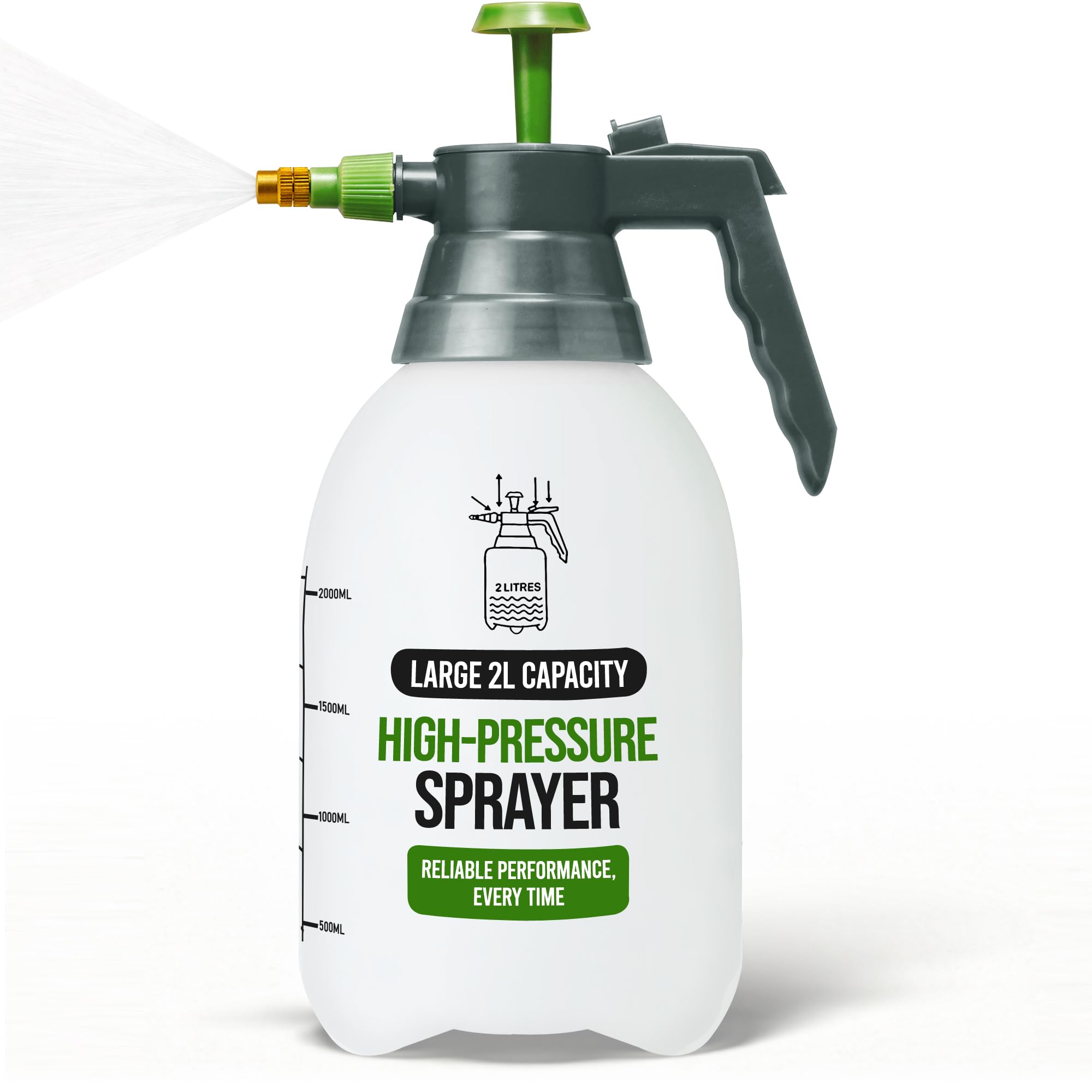 G4GADGET 2L Pressure Sprayer Pump Spray Bottle with Adjustable Brass Nozzle – Heavy Duty Garden Sprayer for Weed Killer, Fertilisers, Plants & Cleaning – Pump Action Water Spray Bottle