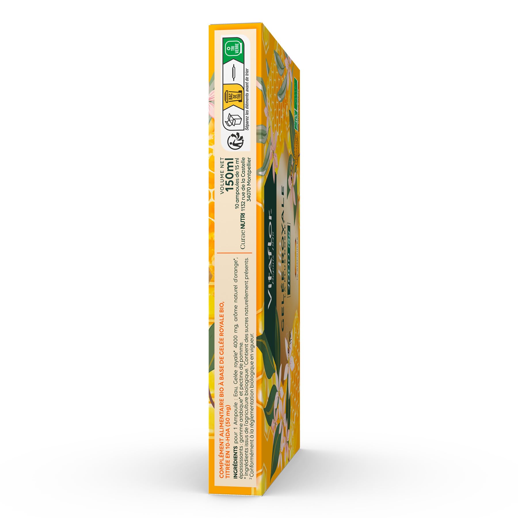 VITAFLOR Gelée Royale Bio 4000 mg | Boîte de 10 Ampoules | Programme de 10 Jours | Goût Orange