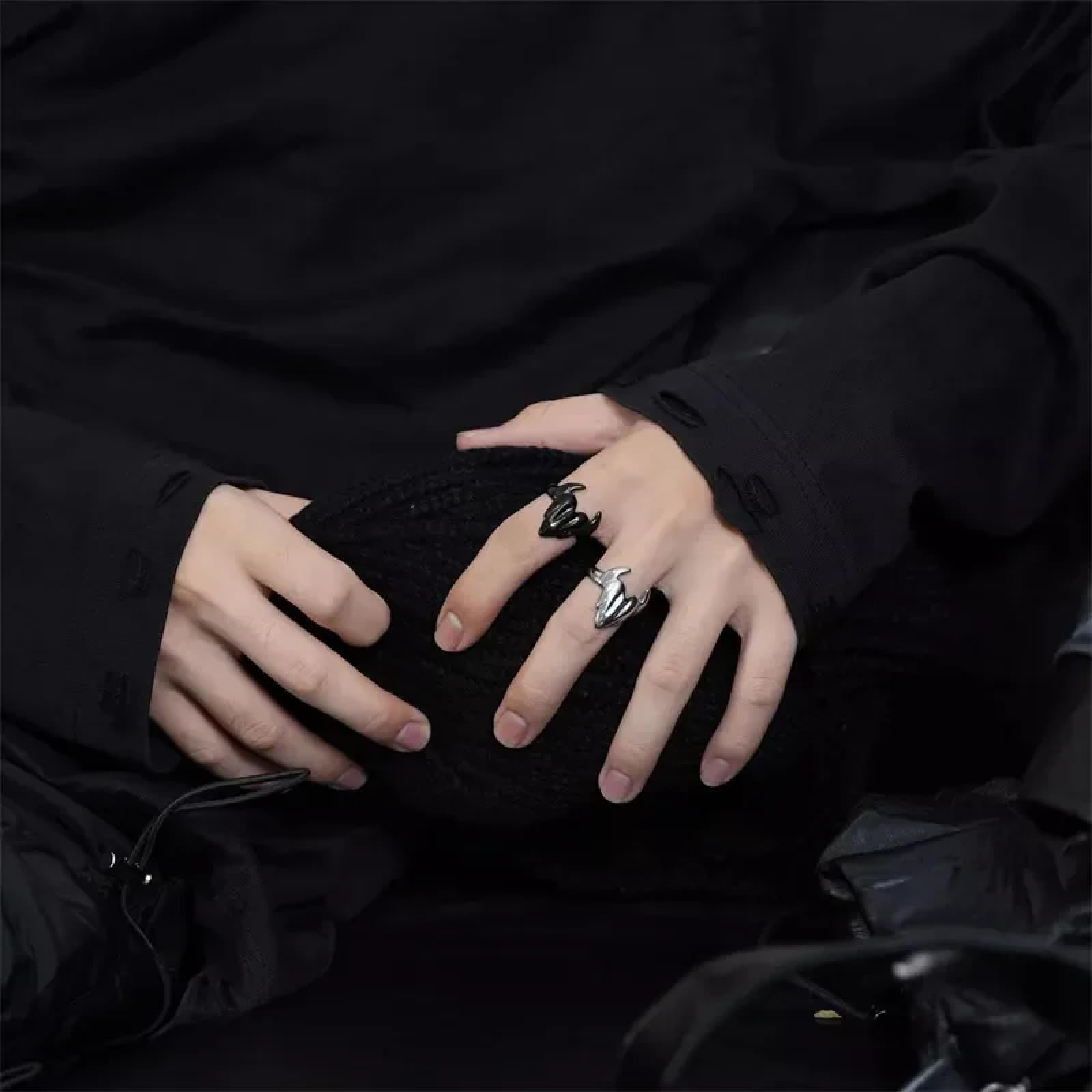 Ring Ringe Damen Bijouterie Herren Übertriebener Ring Im Dunklen Gothic-Stil Für Männer Und Frauen, Nischen-Street-Hip-Hop-Design, Mehrschichtiges Paar, High-End-Trend