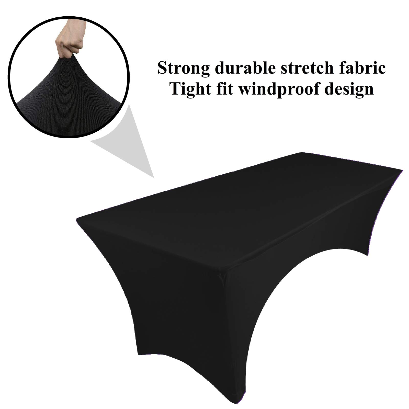 Tovaglia Elasticizzata In Spandex Per Tavolo Rettangolare Da 183 Cm Con Un Lato Ad Arco - Colore Nero, Tessuto 210g/m², Perfetta Per Buffet E Bar - 2
