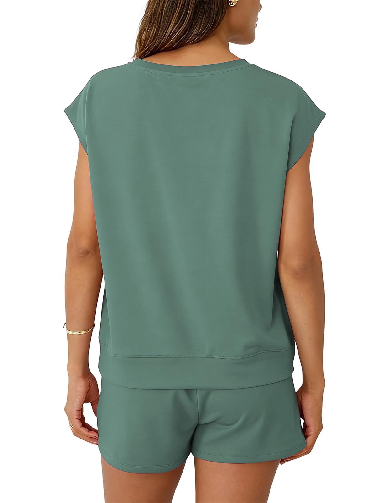 Zweiteiler Sommer Damen Ärmelloses Oberteil und Kurze Hose mit Kordelzug und Taschen Casual Shorts Outfit Loungewear Streetwear Set