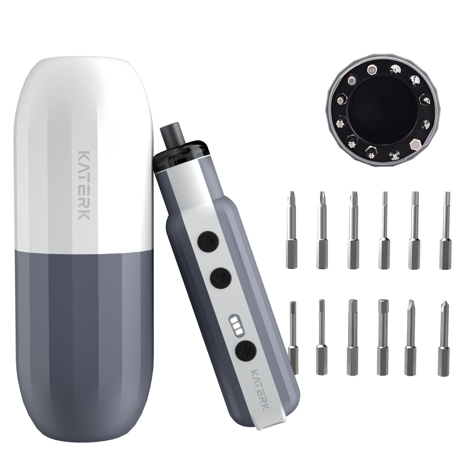 KATERK Cordless Electric Screwdriver, USB C Rechargeable Mini Screwdriver with LED Light, 12 Magnetic Bits, Portable Handheld Power Screwdriver Kit for Home DIY Furniture Repair
