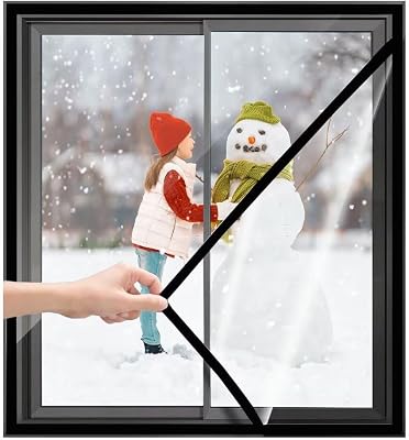 Window Winterizing Kit 75x135cm Black Window Plastic Insulation Kit Outdoor Window Insulation Kit with Hook and Loop Strap and Thumbtack Plastic for Windows to Keep Cold Out