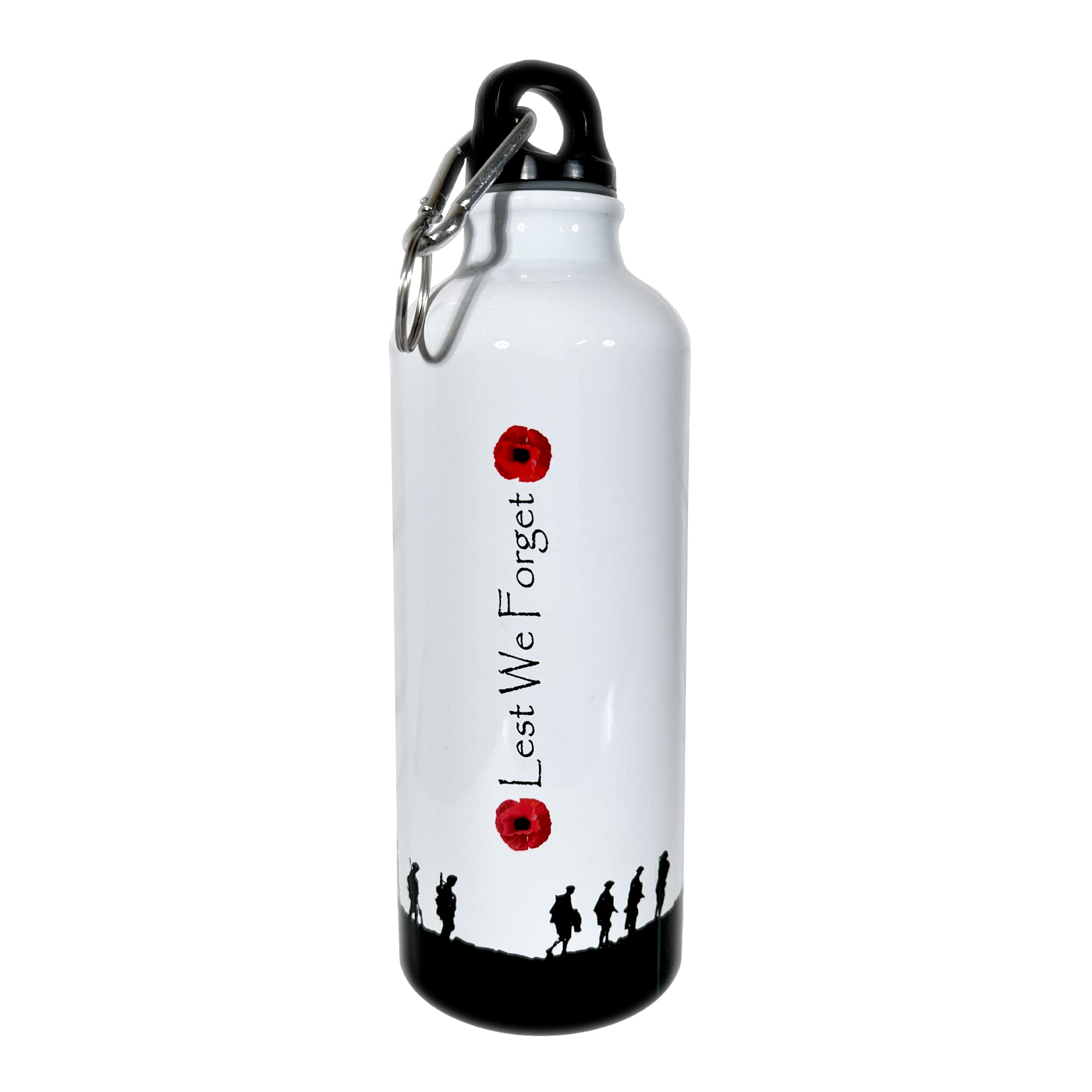 ShopQuality4U Aluminium Drinking Bottle 500ml Military Poppy Lest We Forget Printed on White Aluminium Bottle