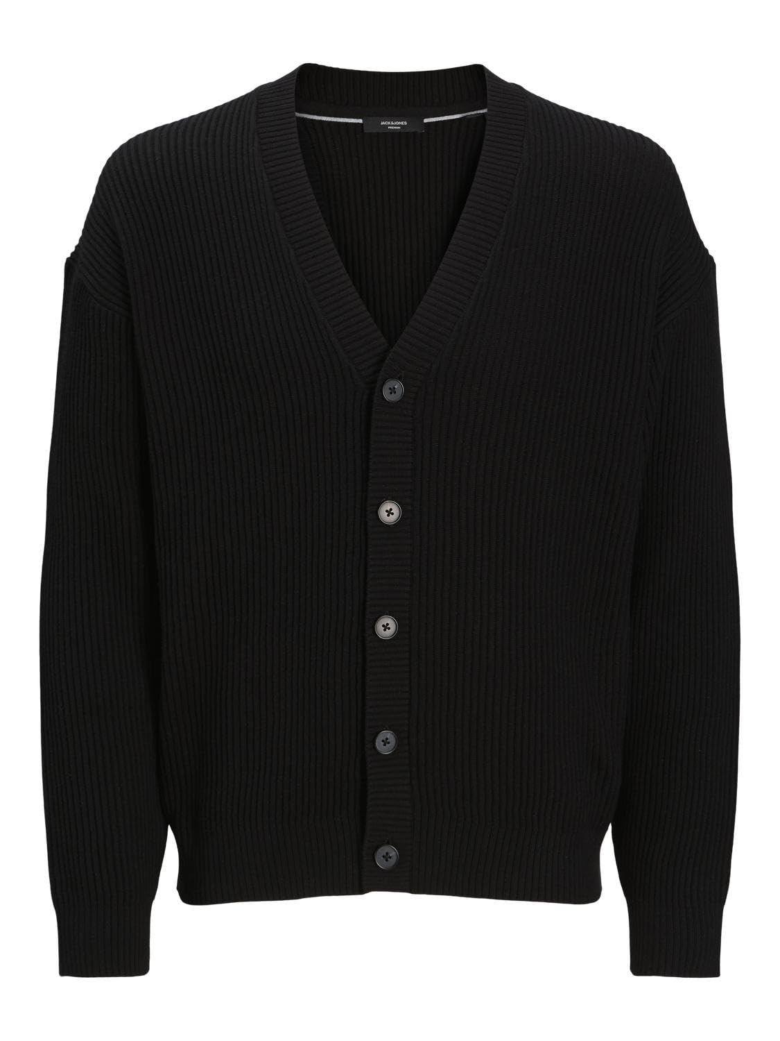 Jack & Jones Men's Black Jprliam Knit V-Neck Cardigan Styd Aw24, L