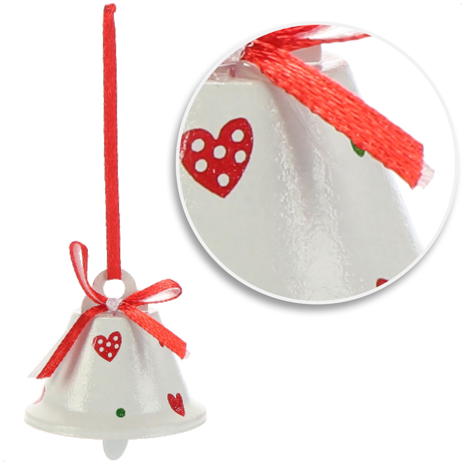 com-four® 6 Colgantes Navidad Metal 4,5 cm Ø Campanas Decorativas Hojalata Rojo Blanco Verde