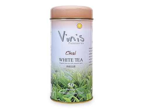 Vinis Caja de té blanco Chai prémium de 6 latas (50 bolsas de té por lata) (té blanco Chai)