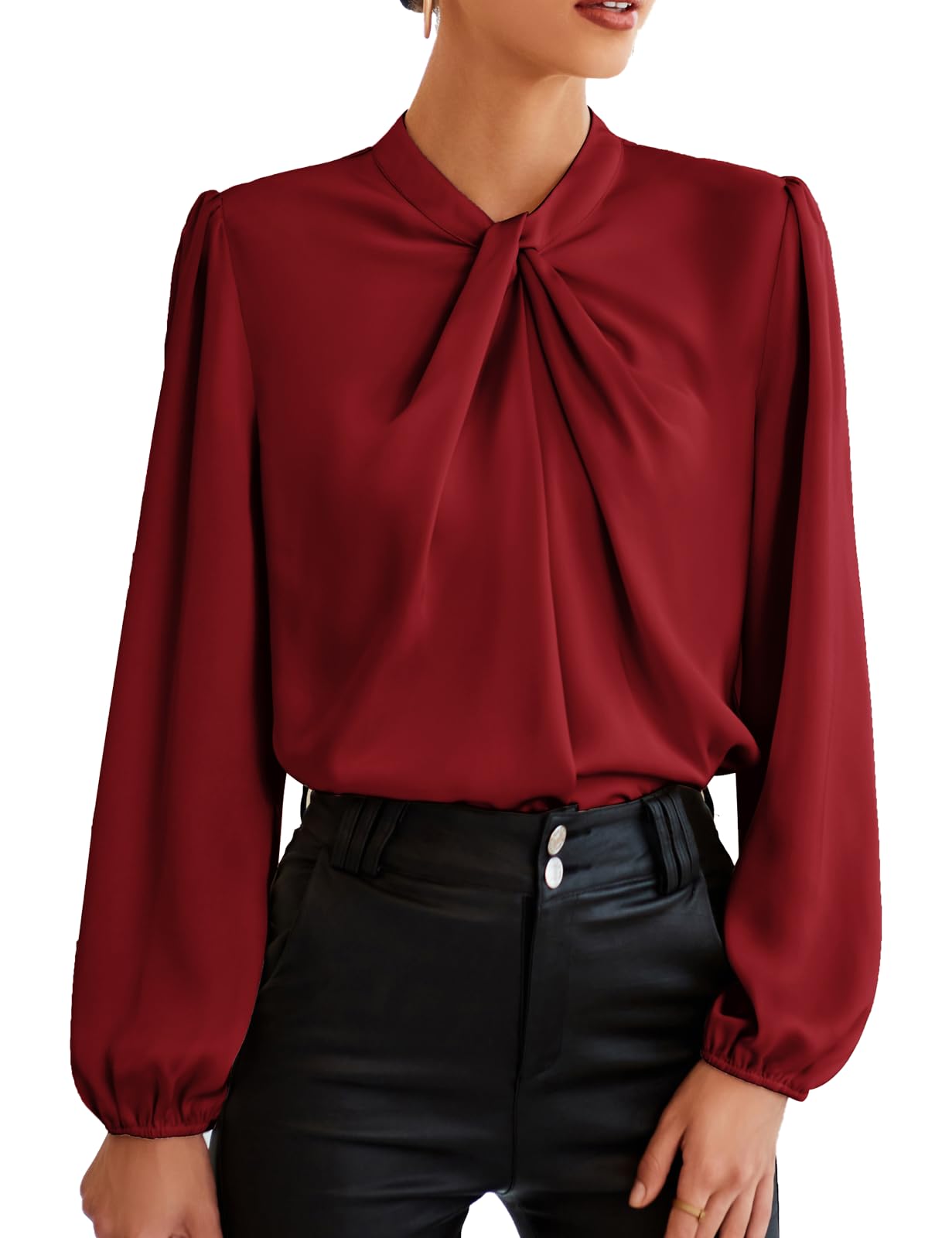 GRACE KARIN Blusa Elegante Donna Maniche Lunghe a Lanterna Tinta Unita con Scollo Rotondo da Ufficio Casual
