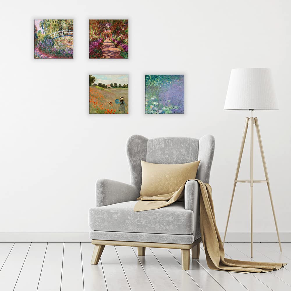 DìMò ART Quadri Classici d'Arte Claude Monet 4 pz 30x30 CM cadauno Stampa su tela Canvas Arredamento Arte Arredo per cucina, camera da letto, soggiorno, salotto, bar, ufficio, ristorante