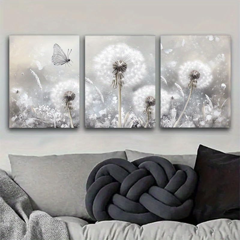 Tableau pissenlit et papillon triptyque pour une ambiance zen moderne