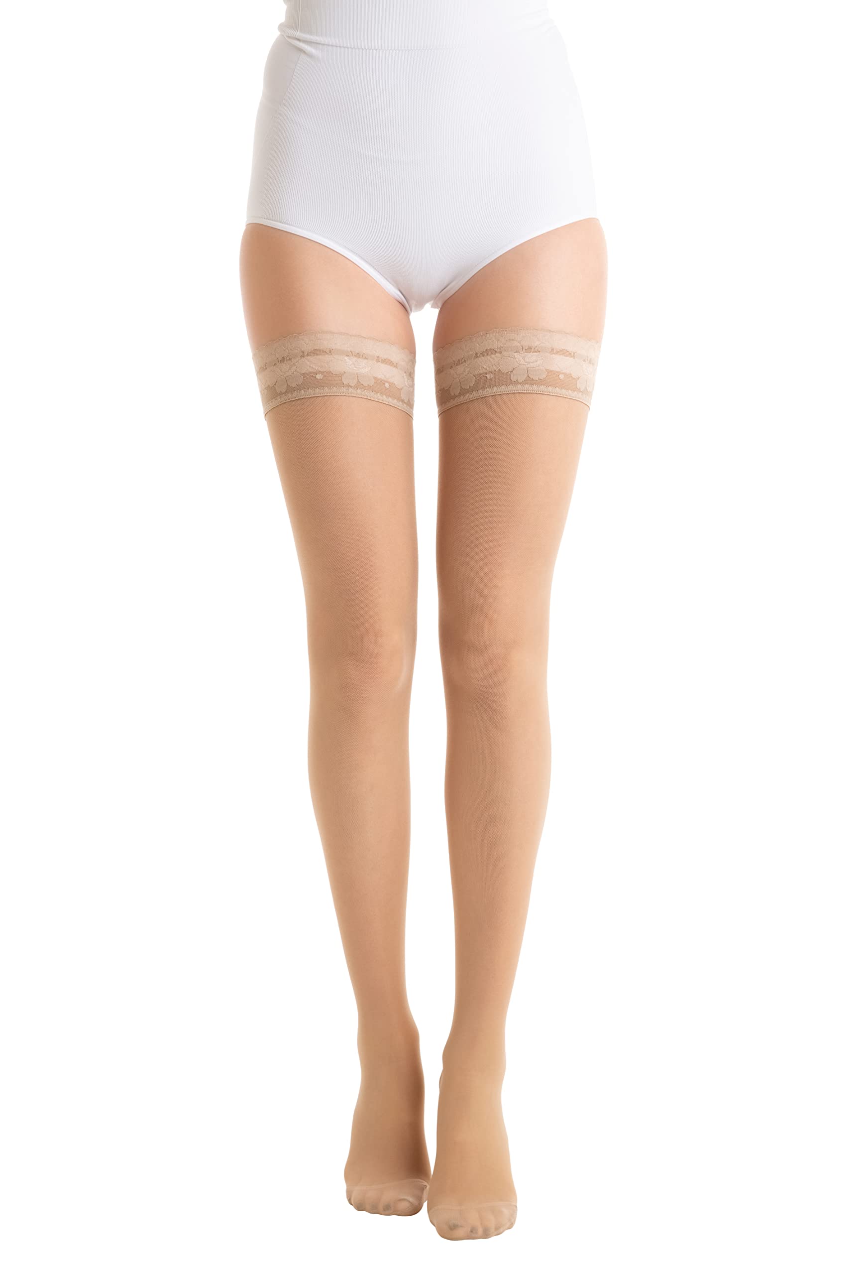 Relaxsan Basic 870 (Hautfarbe 1/S) Oberschenkel Stützstrümpfe Damen 18-22 mmHg, mit Silikonband, Kompressionsstrümpfe 140 den