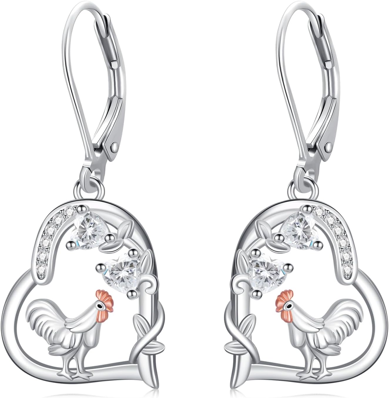 Black Cat/Chicken/Duck/Goat Earrings 925 Sterling Sliver Heart Animal Dangle Earrings Jewelry Birthday Gifts for Women Girlfriend Mom