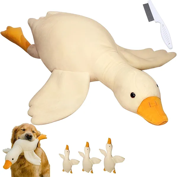 White Duck Dog Toy, Large Realistic Goose Dog Toy, Durable Plush Chew Toy for Dogs Aggressive Chewers, Play or Training (White 35.4in)