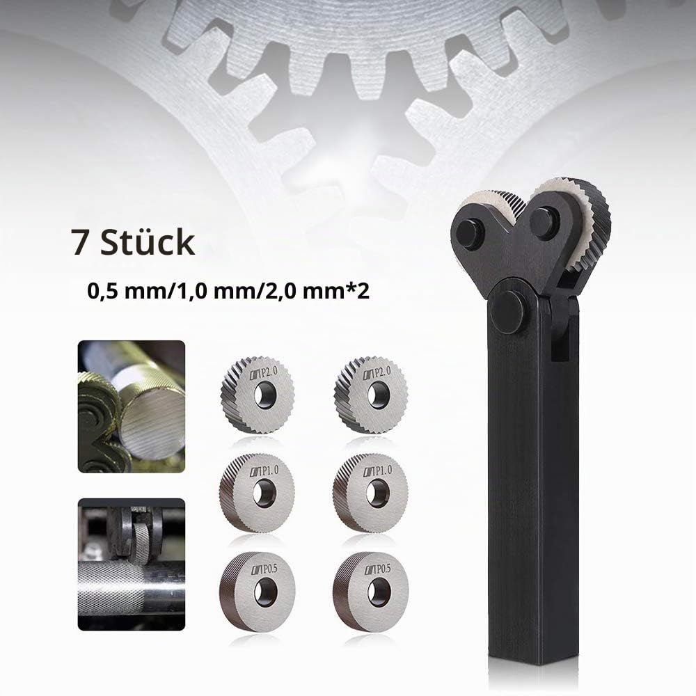 Rändelrad-Set, Stahl, Doppelrad, schräge Zähne, Lineares Rändelrad, diagonal, 0,5mm, 1 mm, 2 mm, Rändelfeld für Drehmaschine
