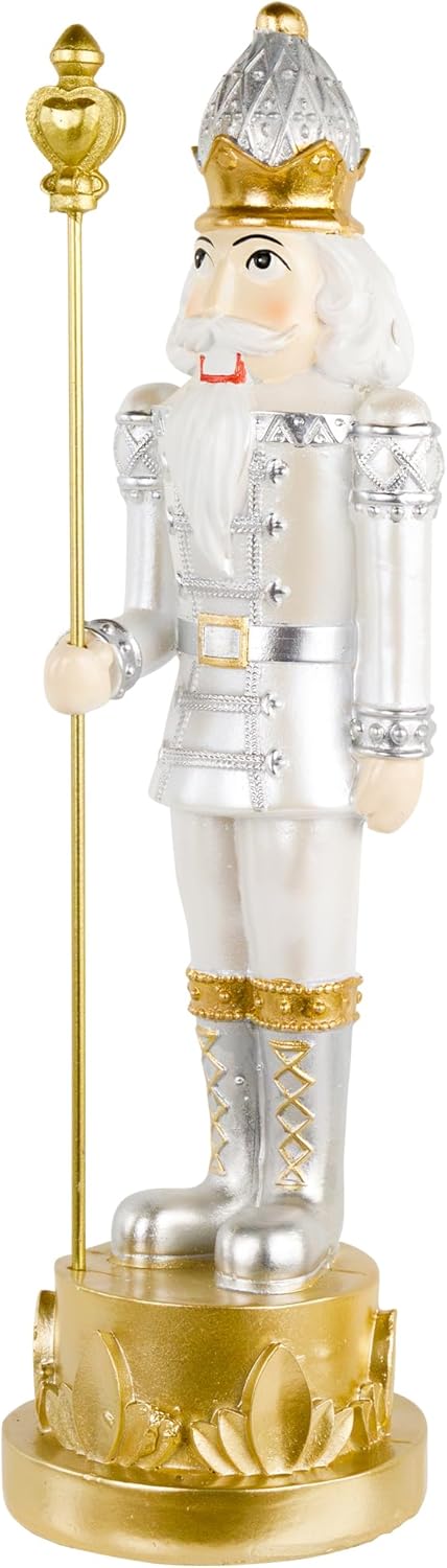 Northlight 13.5" Silver Metallic Christmas Nutcracker with Staff