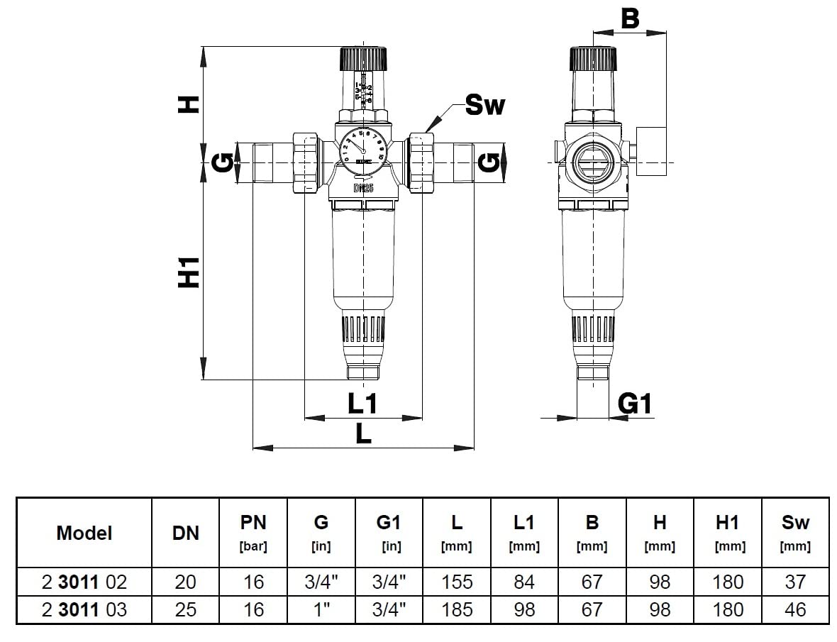 HERZ Druckminderer Druckregler 1" Manometer Rückspülfilter Wasserdruckminderer Verschraubungen Einstellanzeige