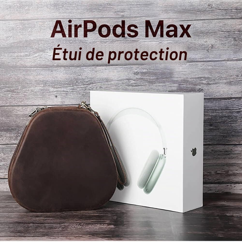 CONTACT'S FAMILY Étui pour AirPods Max, Étui Antichoc en Cuir Véritable Compatible avec AirPods Max(Café)